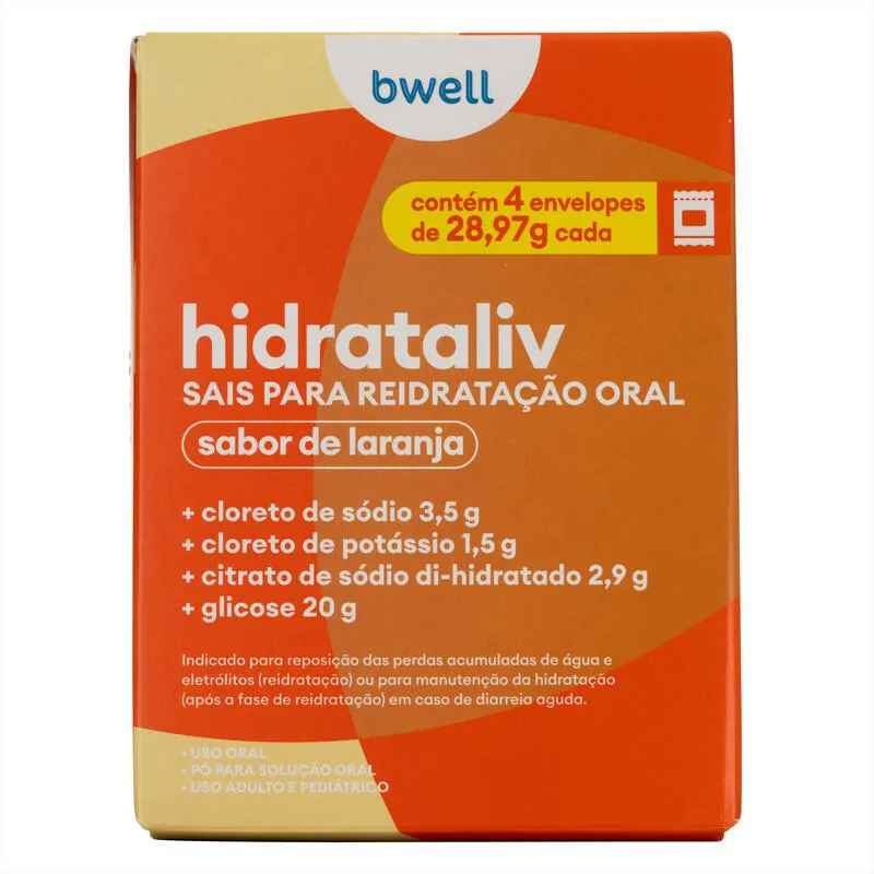 Sais para Reidratação bwell Hidrataliv Laranja 4 envelopes