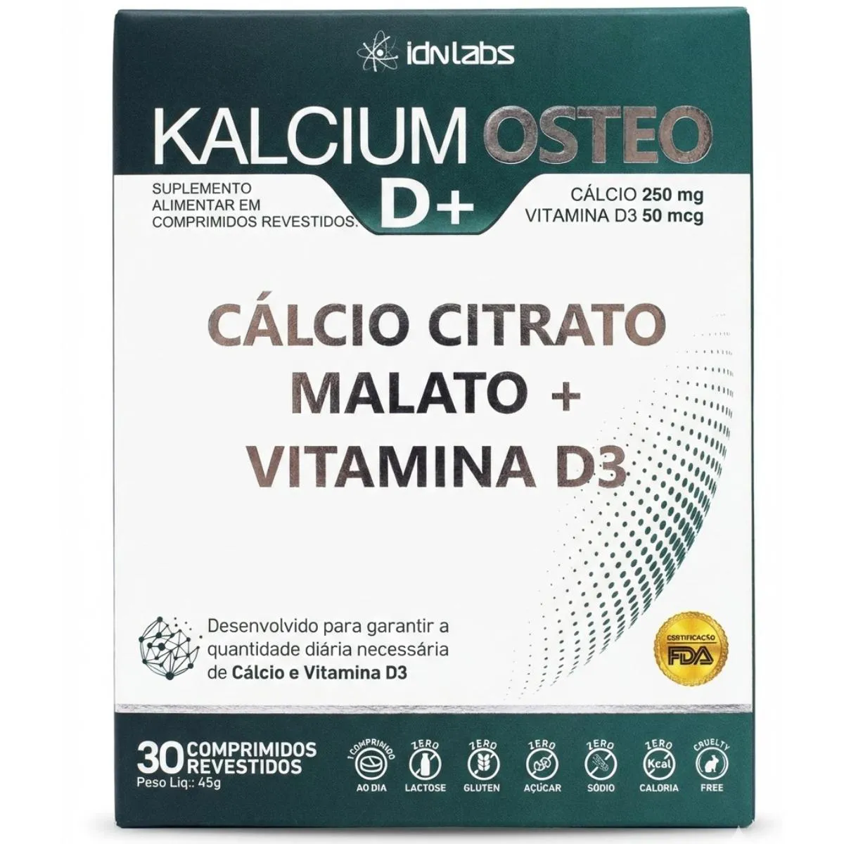 Kalcium Osteo D+ C/30 - Cálcio Citrato Malato + Vitamina D3 - Idn Labs