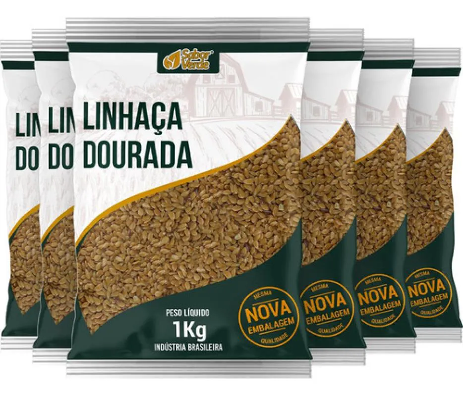 Kit 6 Linhaça Dourada Semente 1Kg - Sabor Verde