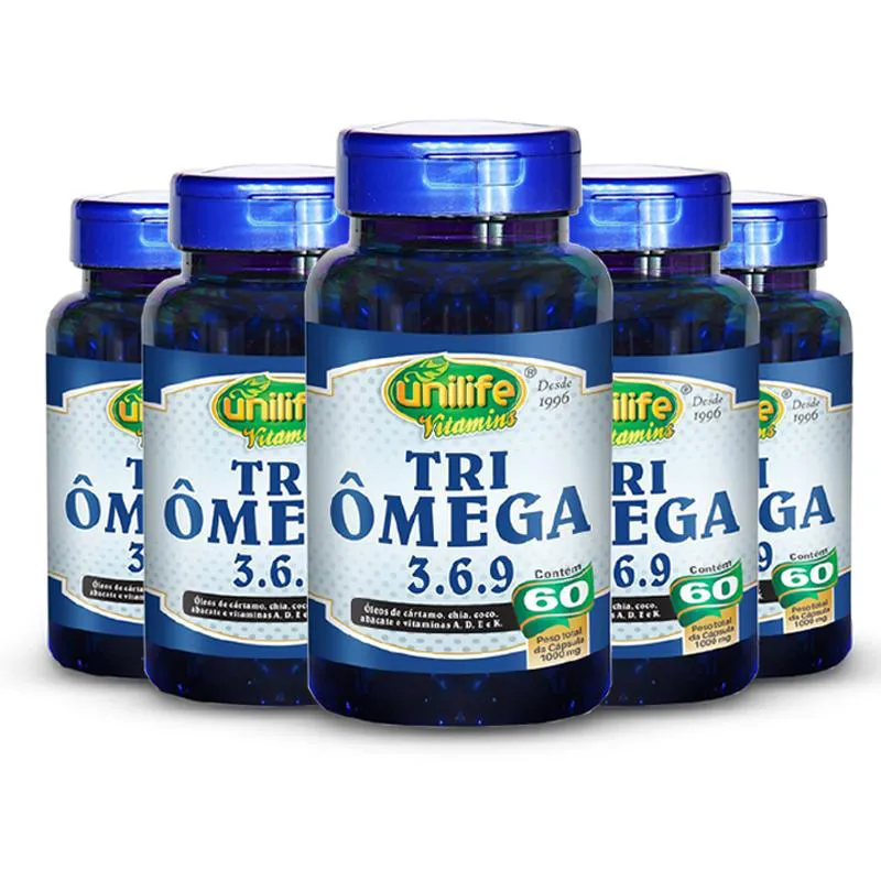 Kit 5 Tri Ômega (Ômega 3, 6 e 9)  Unilife 60 Cápsulas
