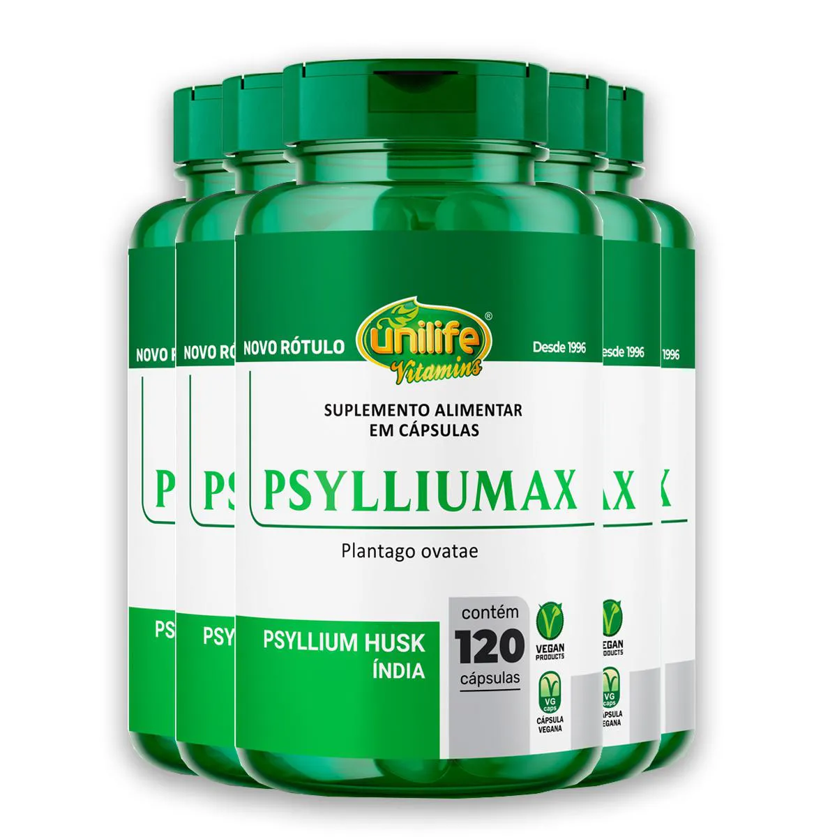 Kit 5 Psyllium Husk Unilife Psylliumax 120 Cápsulas