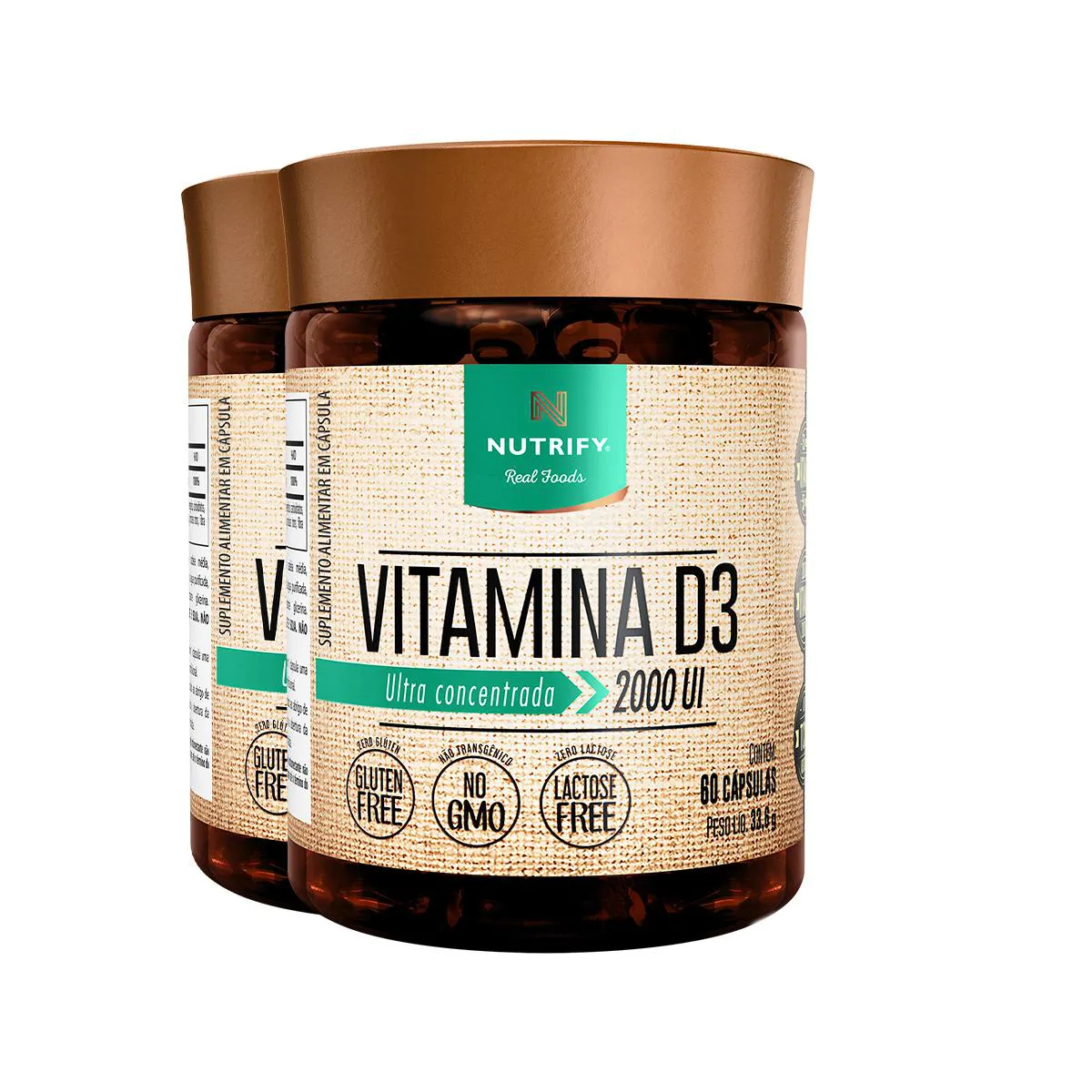 Kit 2 Vitamin D3 2000 Ui Nutrify 60 Cápsulas