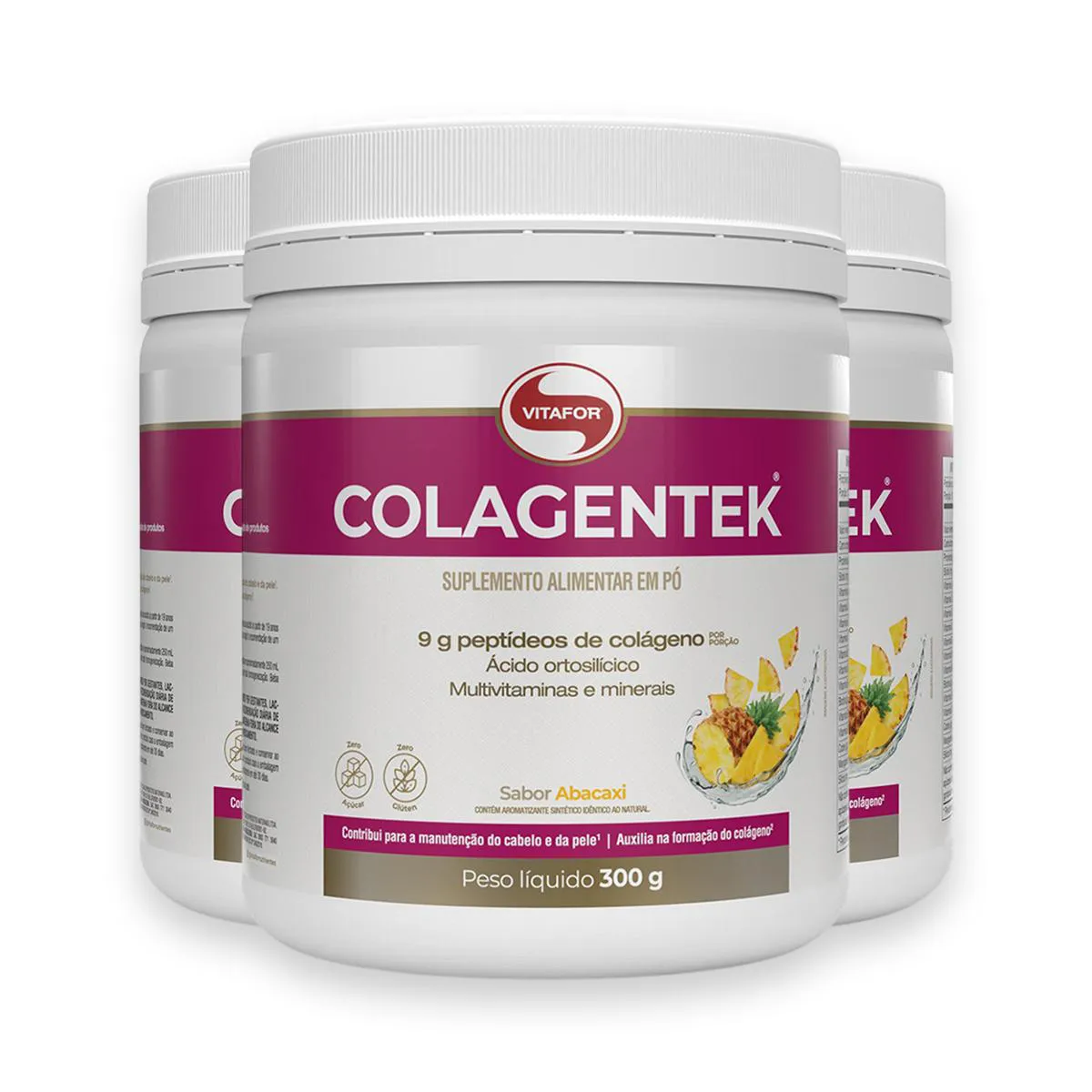 Kit 3 Colagentek Vitafor 300G Abacaxi