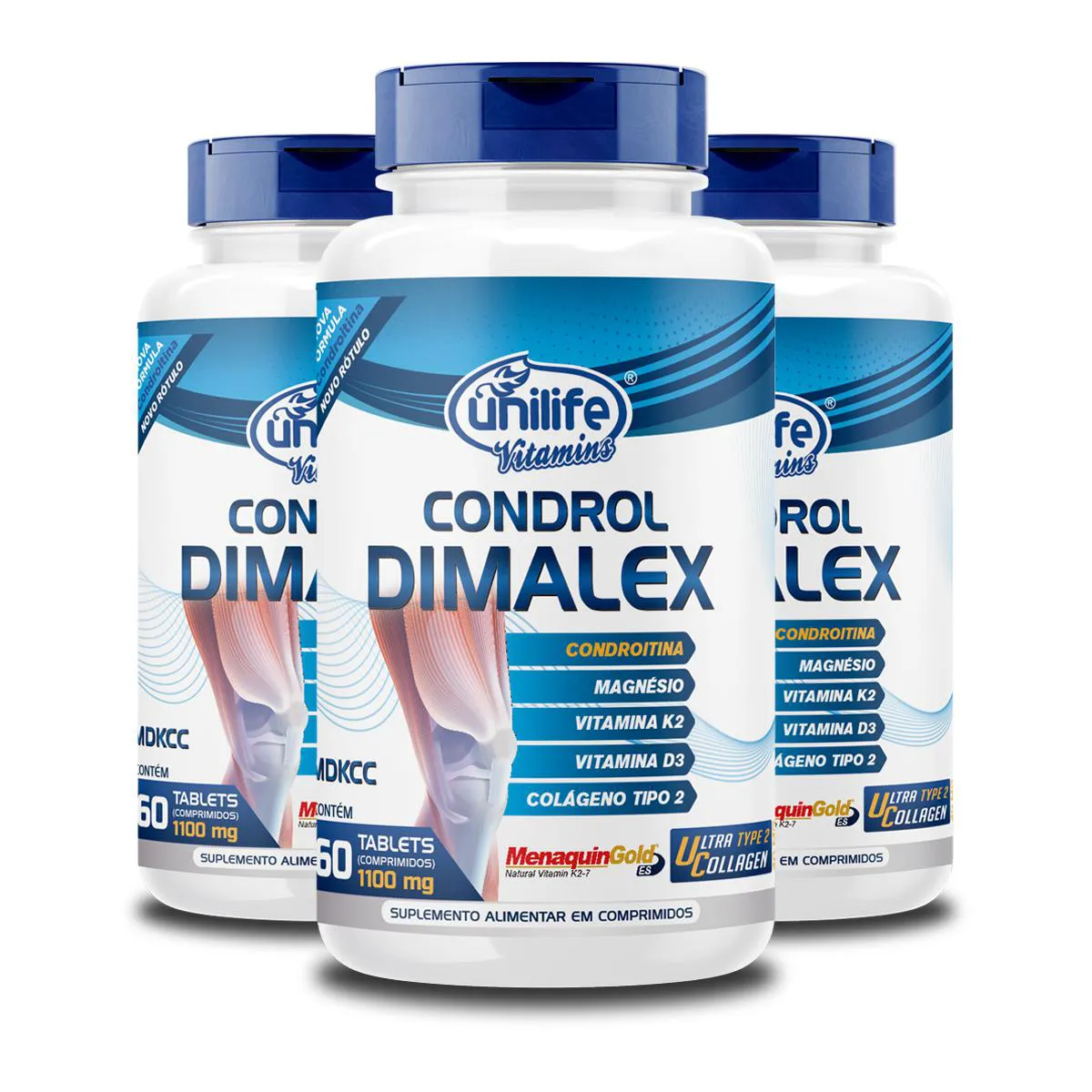 Kit 3 Condrol Dimalex 1100Mg Unilife 60 Comprimidos
