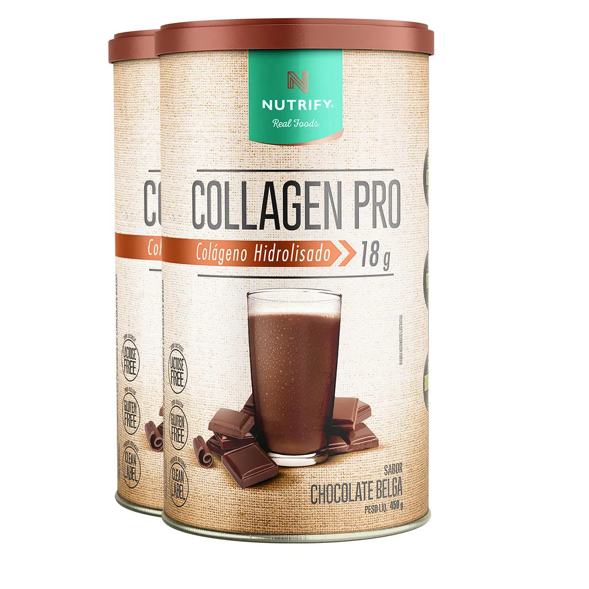 Kit 2 Collagen Pro Colágeno Hidrolisado Chocolate Belga Nutrify 450G