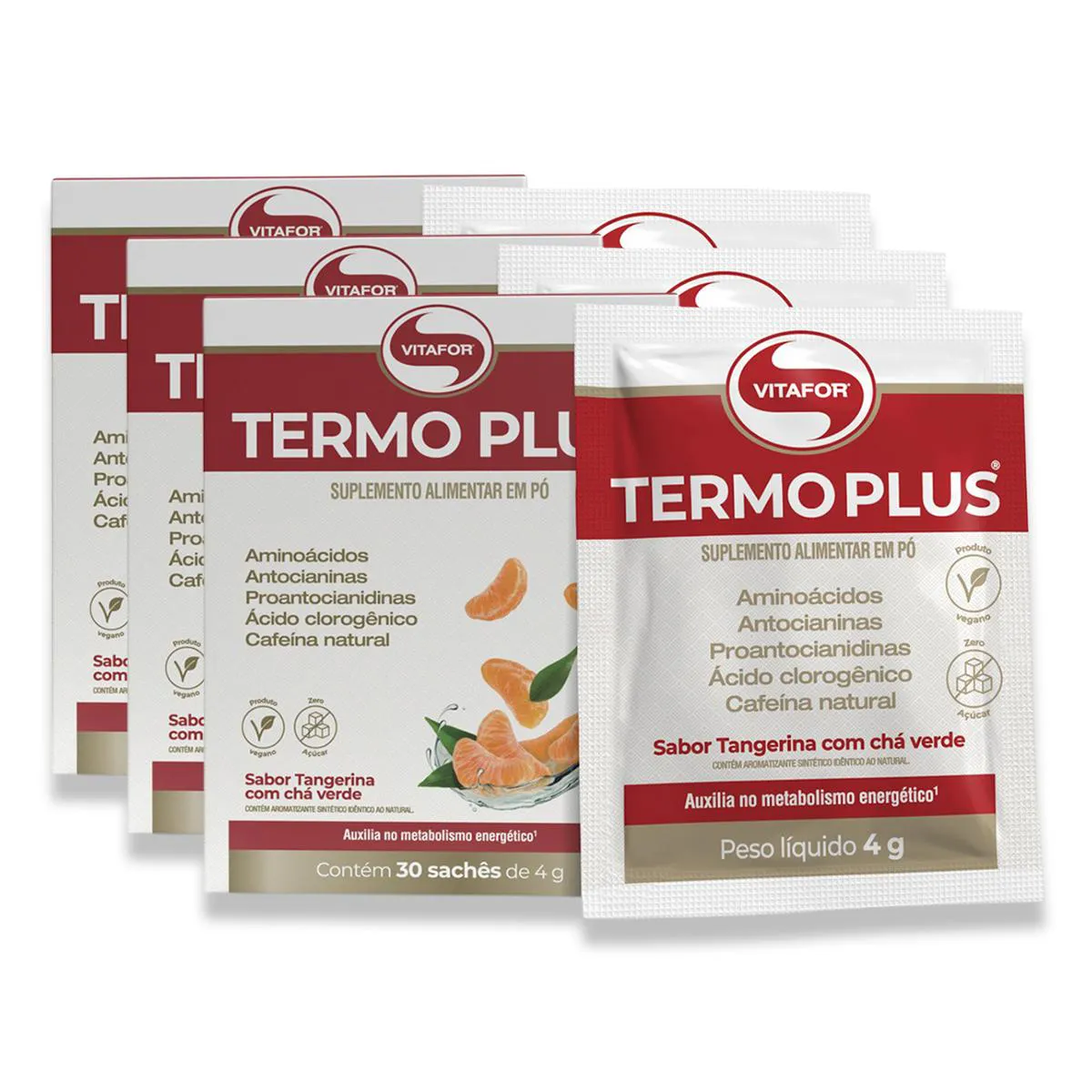Kit 3 Termo Plus Vitafor Tangerina com Chá Verde 30 Sachês