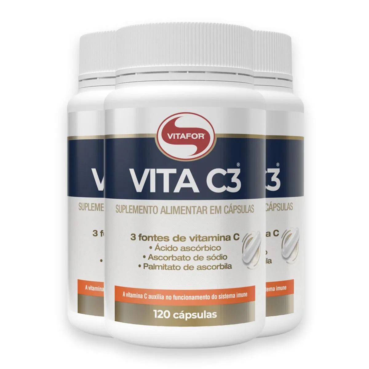 Kit 3 Vita C3 Vitamina C Vitafor 120 Cápsulas