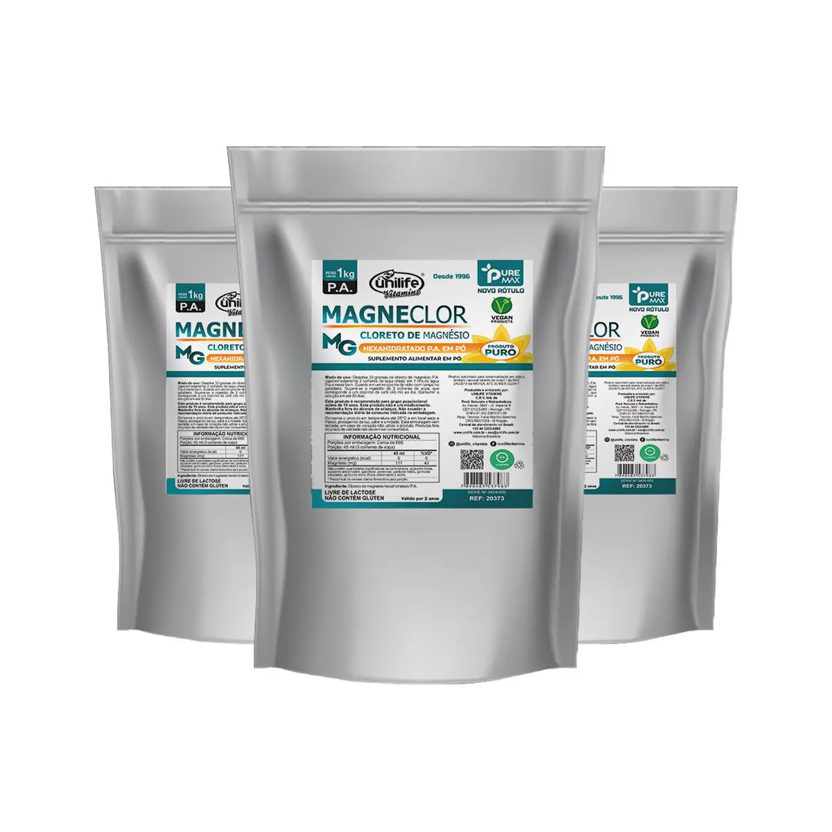 Kit 3 Magneclor Cloreto de Magnésio P.a Unilife 1Kg