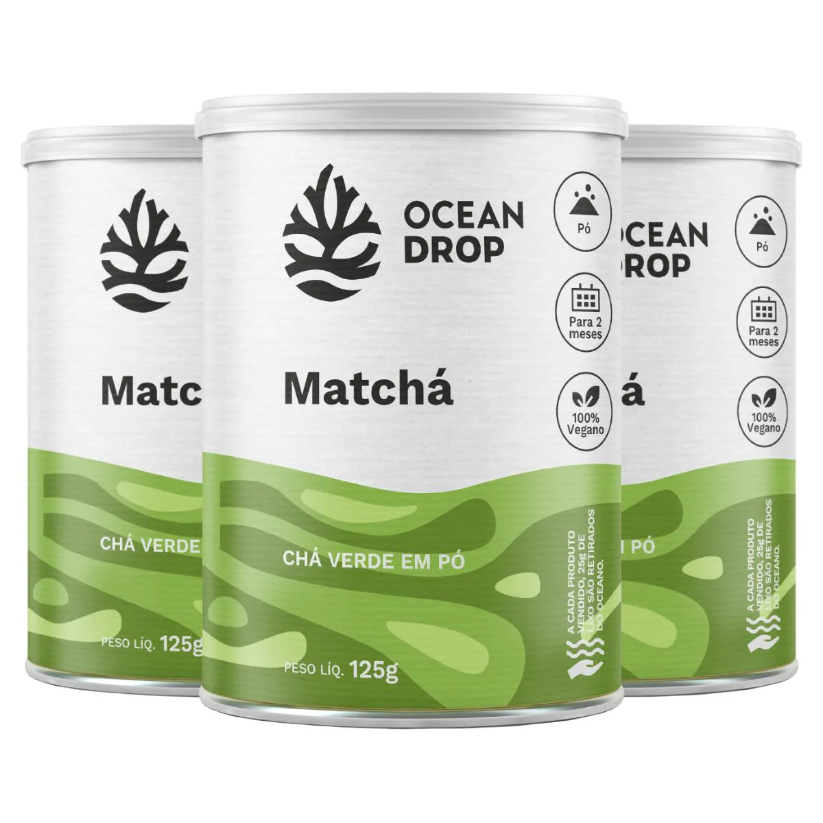Kit 3 Matchá em Pó Chá Verde Ocean Drop Vegano 125G