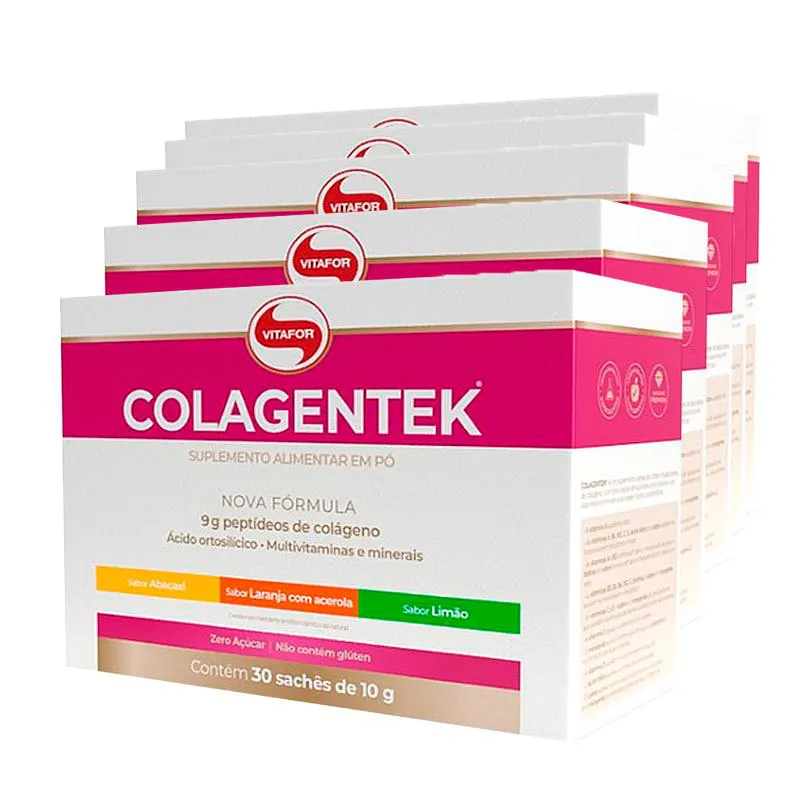 Kit 5 Colágeno Hidrolisado Colagentek Vitafor 30 Sachês