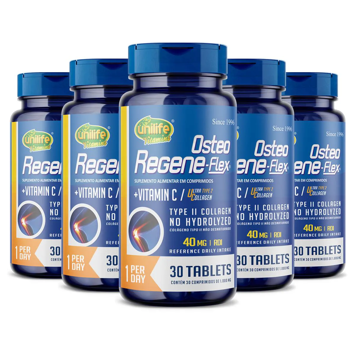 Kit 5 Colágeno Tipo 2 Ii 40Mg Regeneflex Osteo Unilife