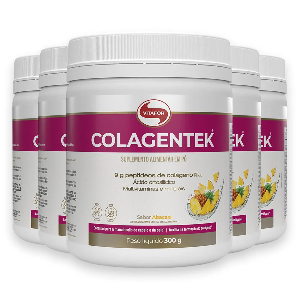 Kit 5 Colagentek Vitafor 300G Abacaxi