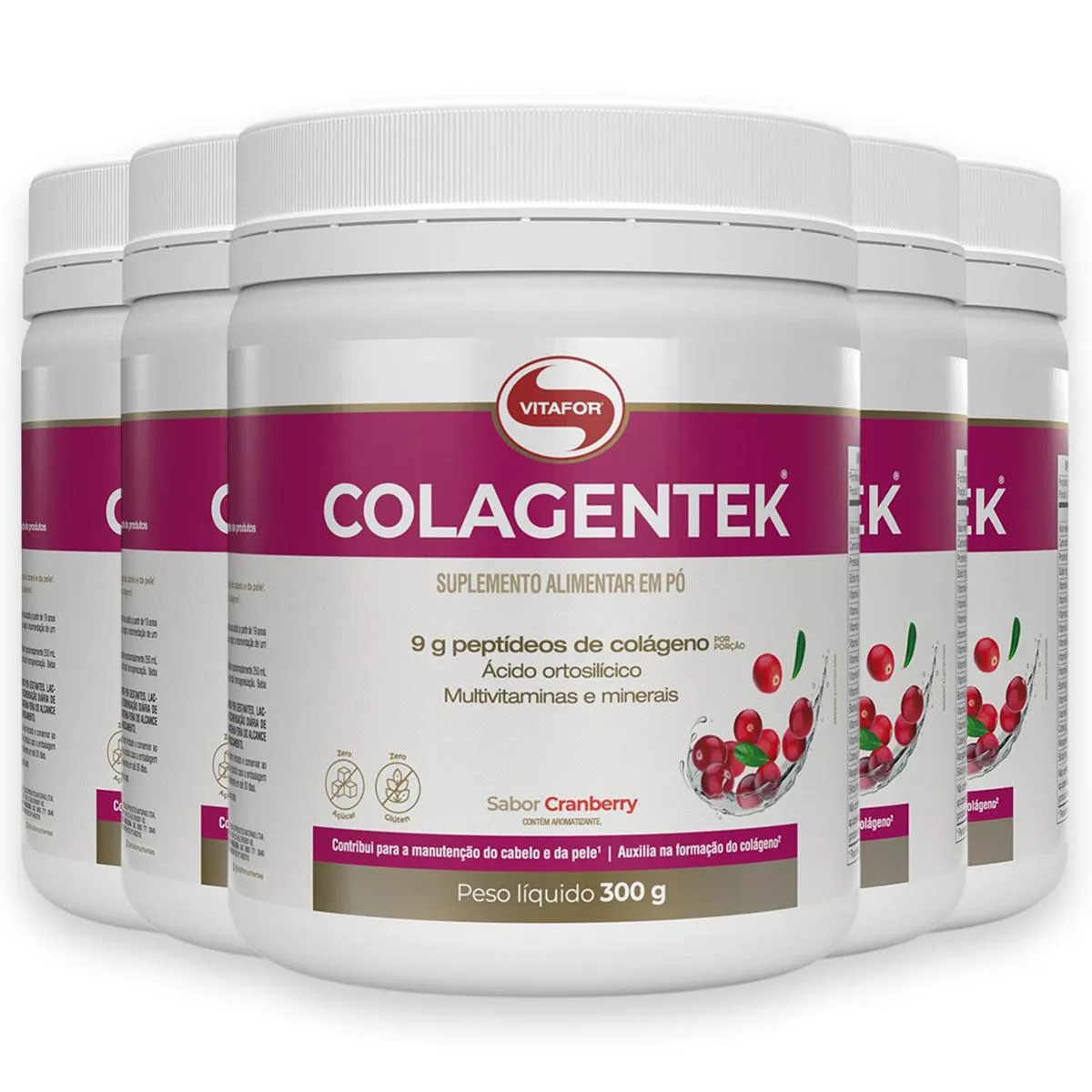 Kit 5 Colagentek Vitafor 300G Cranberry