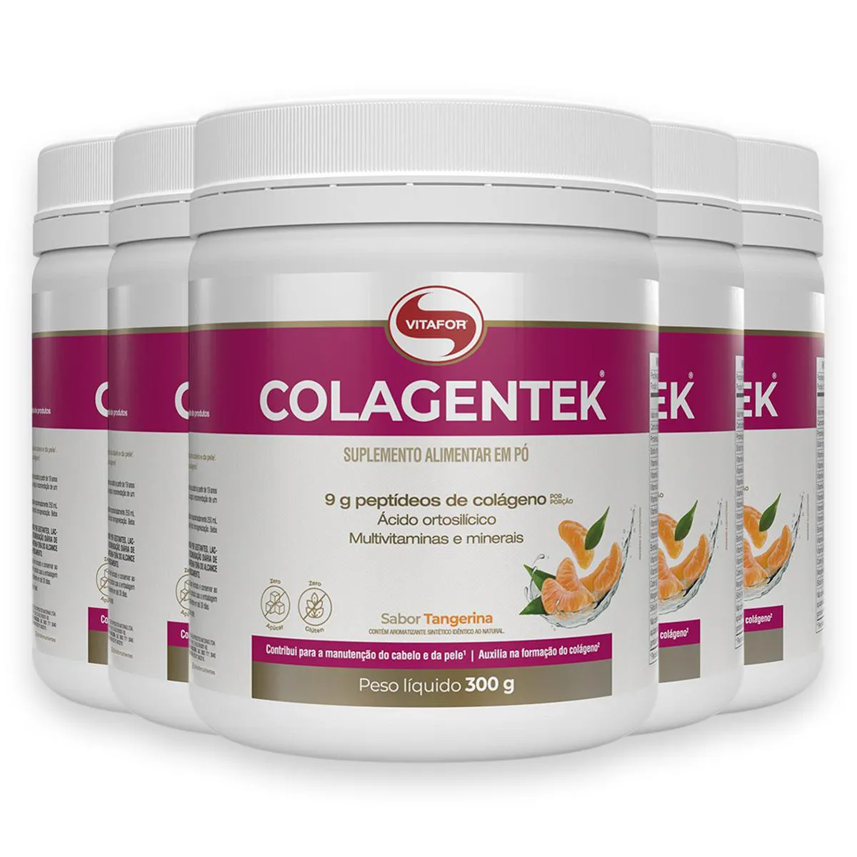 Kit 5 Colagentek Vitafor 300G Tangerina