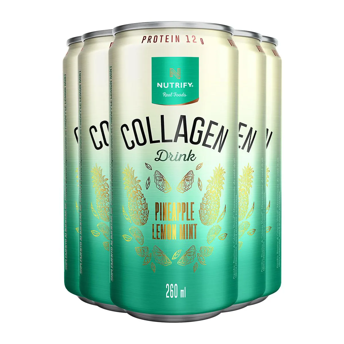 Kit 5 Collagen Drink Abacaxi com Hortelã e Limão Nutrify 260Ml
