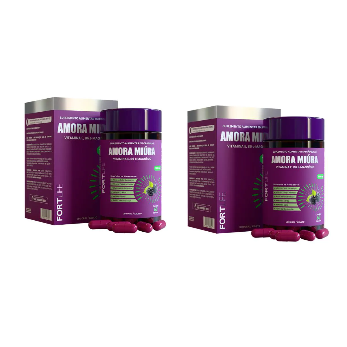 Kit 2 Amora Miúra 1000Mg Fortlife 60 Cápsulas