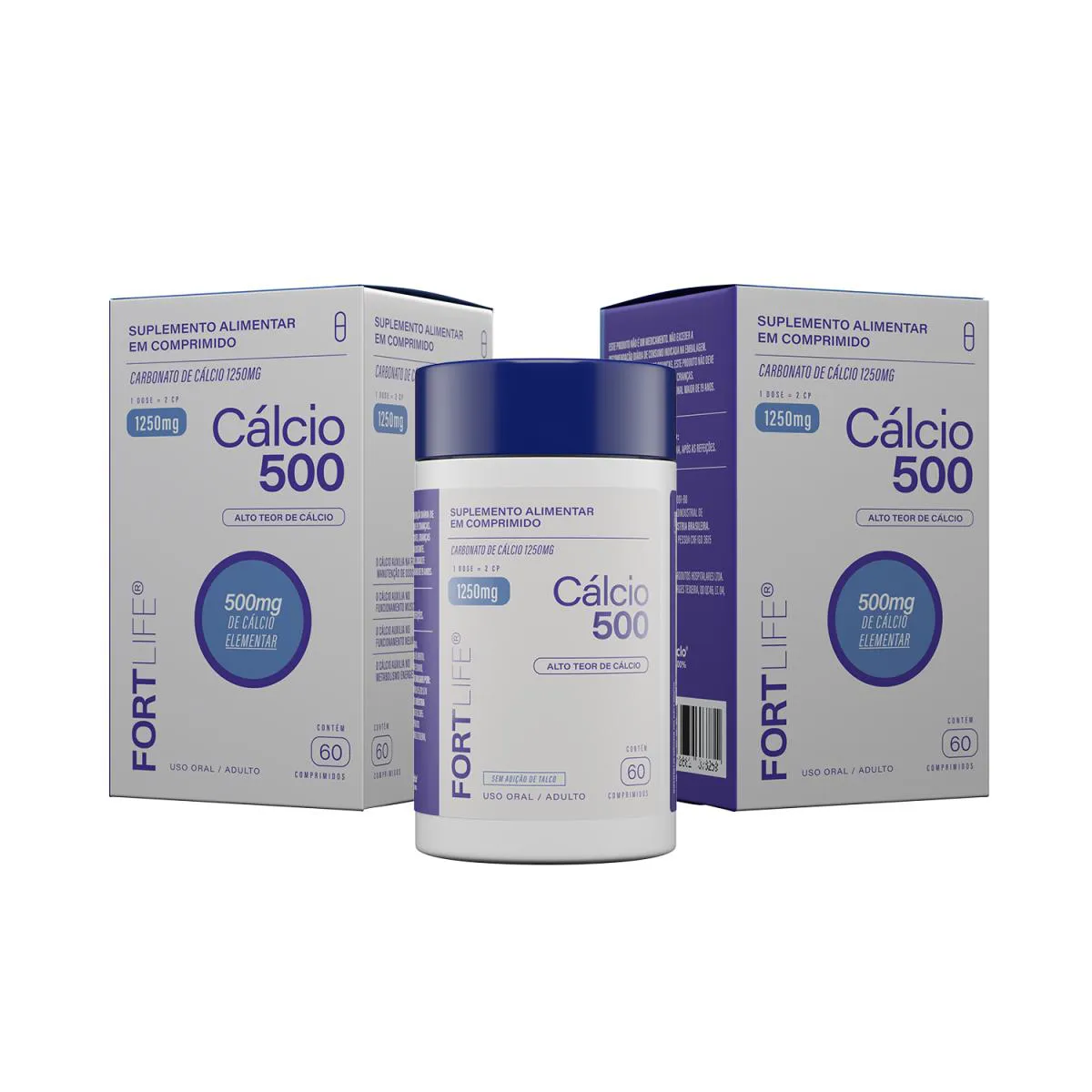 Kit 2 Cálcio 500 - Carbonato de Cálcio 1250Mg 60 Comprimidos Fortlife