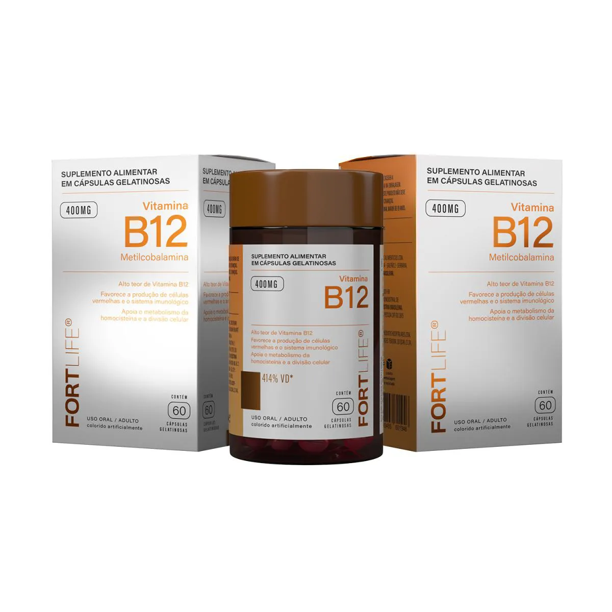 Kit 2 Vitamina B12 400Mg 60 Cápsulas Gelatinosa Fortlife