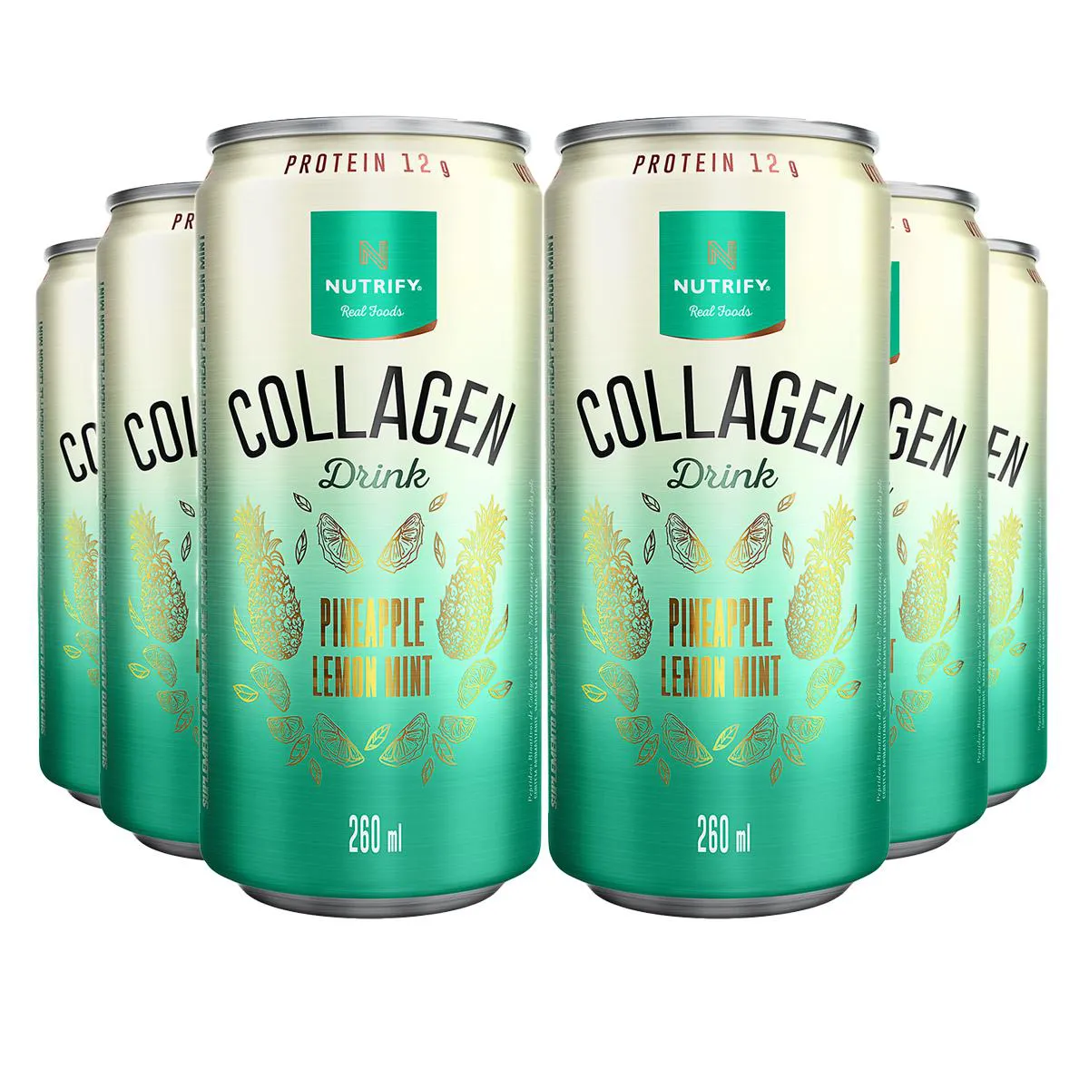 Kit 6 Collagen Drink Abacaxi com Hortelã e Limão Nutrify 260Ml