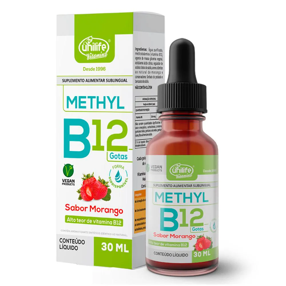 Vitamina B12 Methyl em Gotas Unilife Sabor Morango 30 Ml
