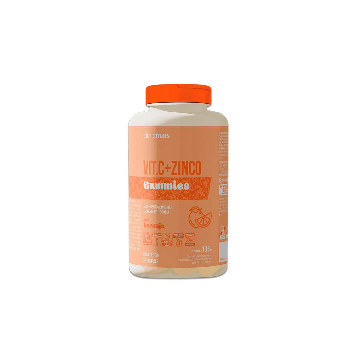 Vit.c + Zinco Gummies Clinicmais 30 Gomas Laranja