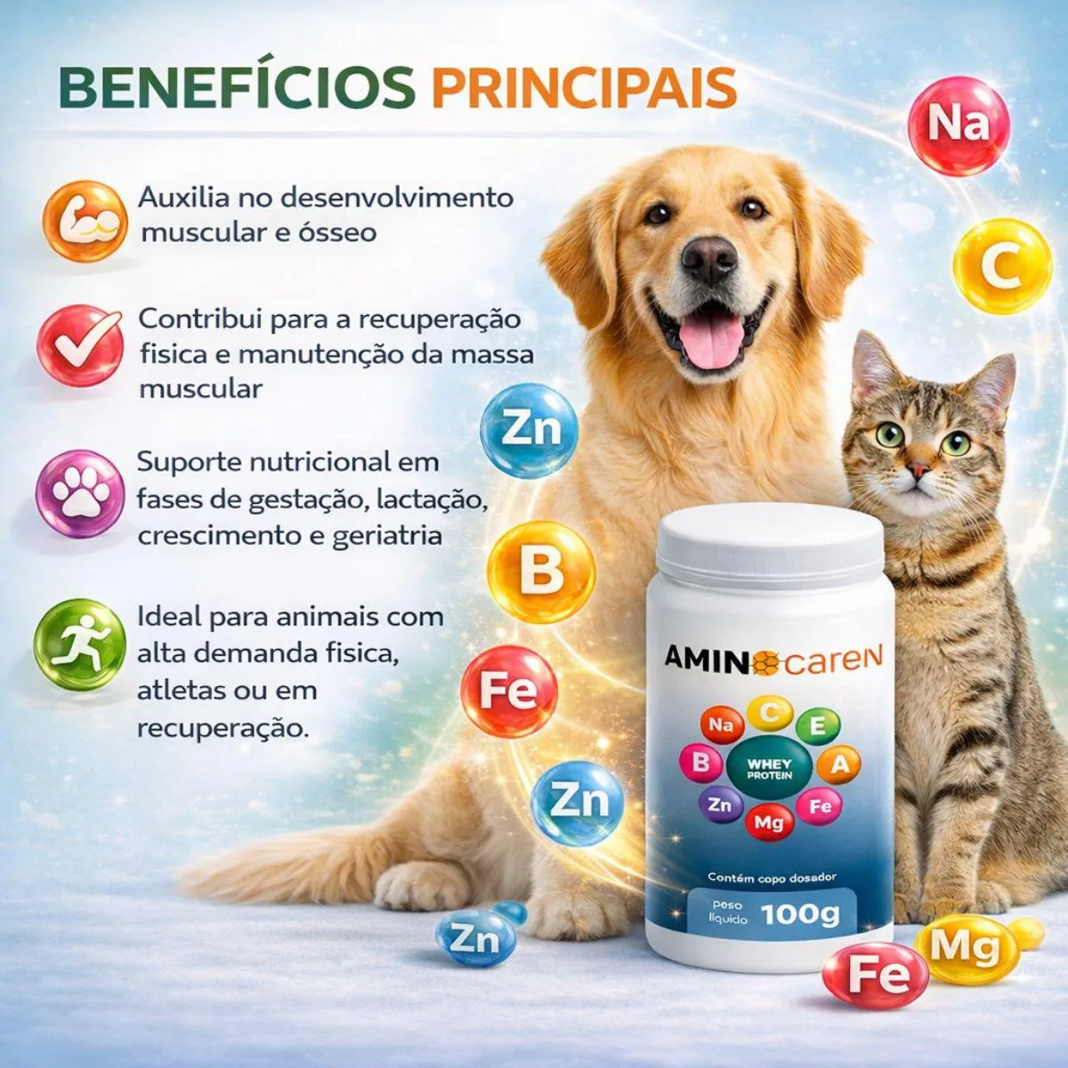 Aminocare Multivitamínicos, Suplemento Alimentar para Cães e Gatos - 100G