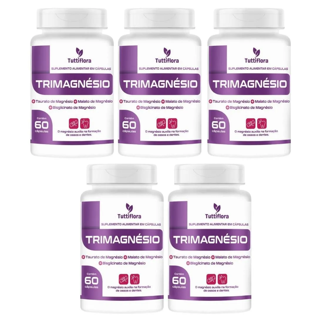 Kit com 5 - Tri Magnésio Premium (taurato, Malato e Quelato) 60 Capsulas de 500mg Nataly