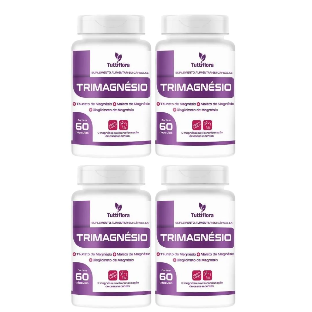 4 Trimagnésio Premium Taurato, Malato e Quelato 60 cápsula 500mg sem Sabor