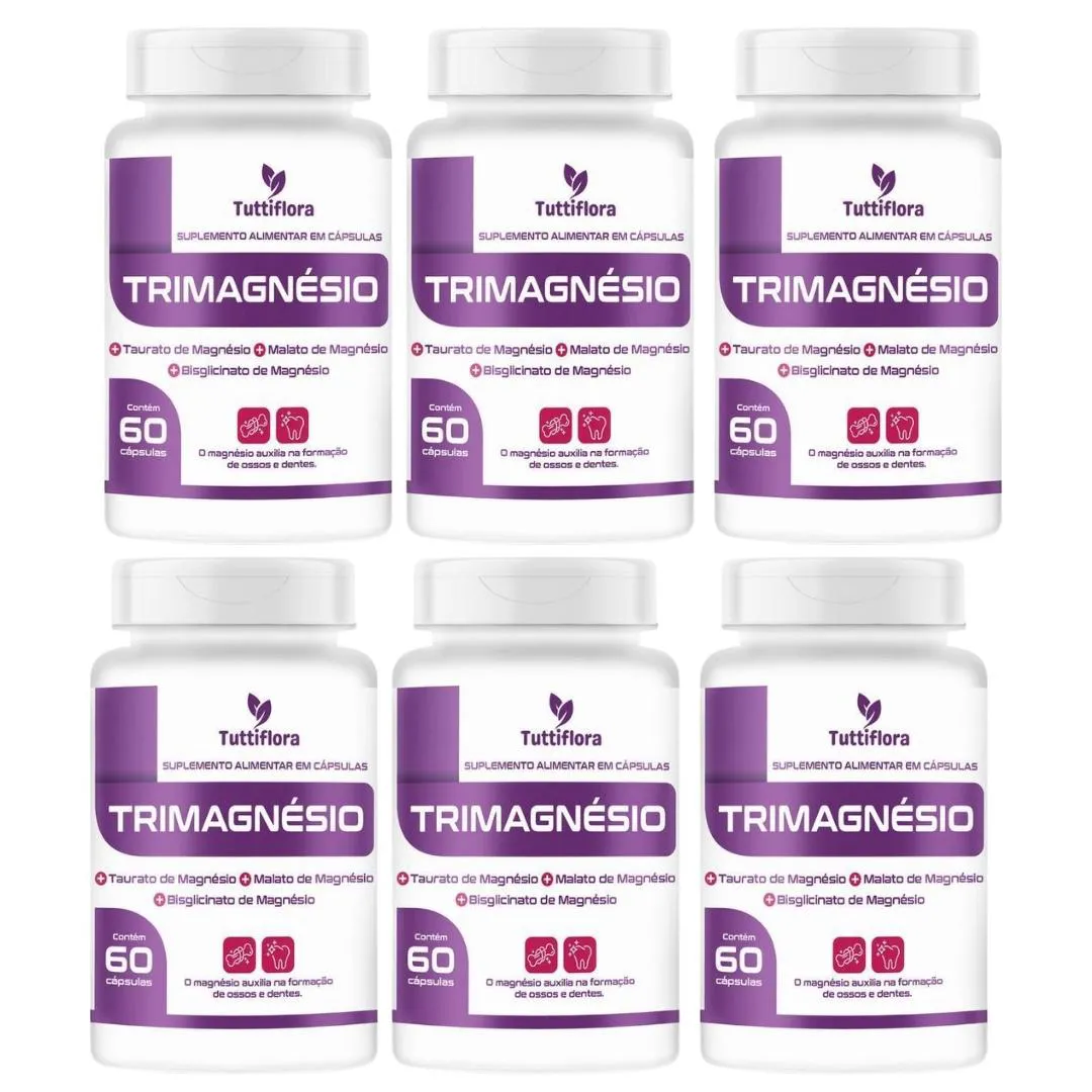 Kit com 6 - Tri Magnésio Premium (taurato, Malato e Quelato) 60 Capsulas de 500mg Nataly sem Sabor