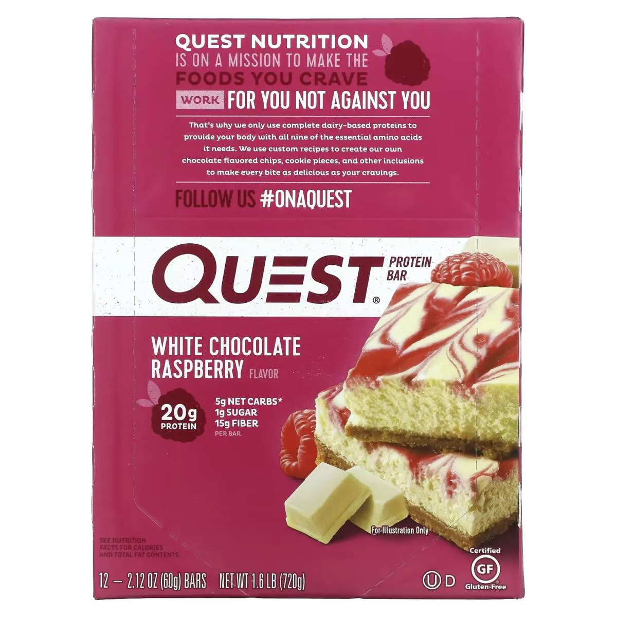 Quest Protein Bar, Barra de Proteína Sabor Framboesa Cx 12 Unidades - Quest Nutrition