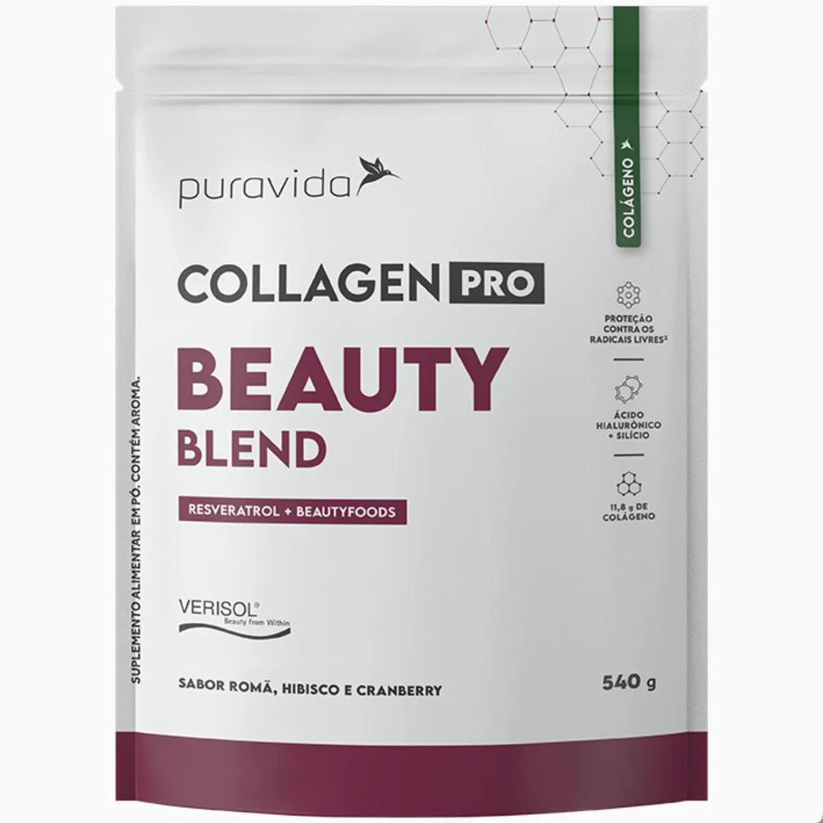 Collagen Pro Beauty Blend Resveratrol com Verisol 540G Pura Vida Cranberry
