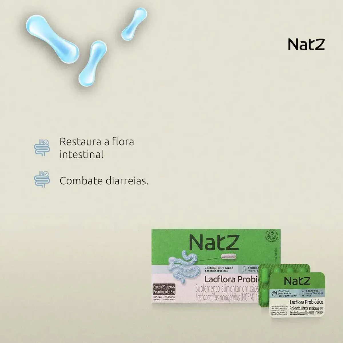 Probiótico Lactobacillus Acidophilus Natz 20 cápsulas
