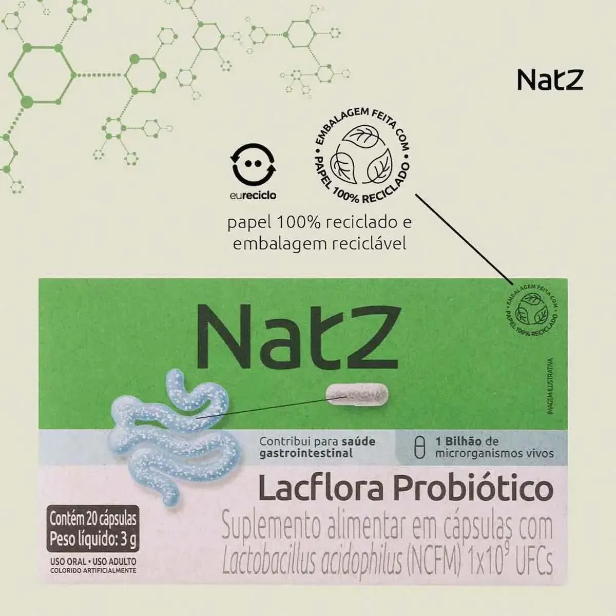 Probiótico Lactobacillus Acidophilus Natz 20 cápsulas