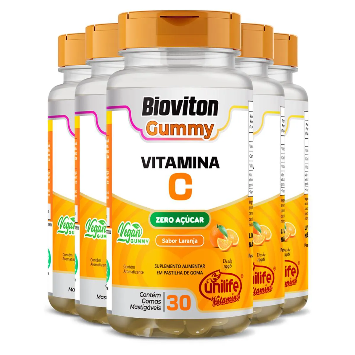 Kit 5 Gummy Vitamina C Laranja Unilife 30 Gomas