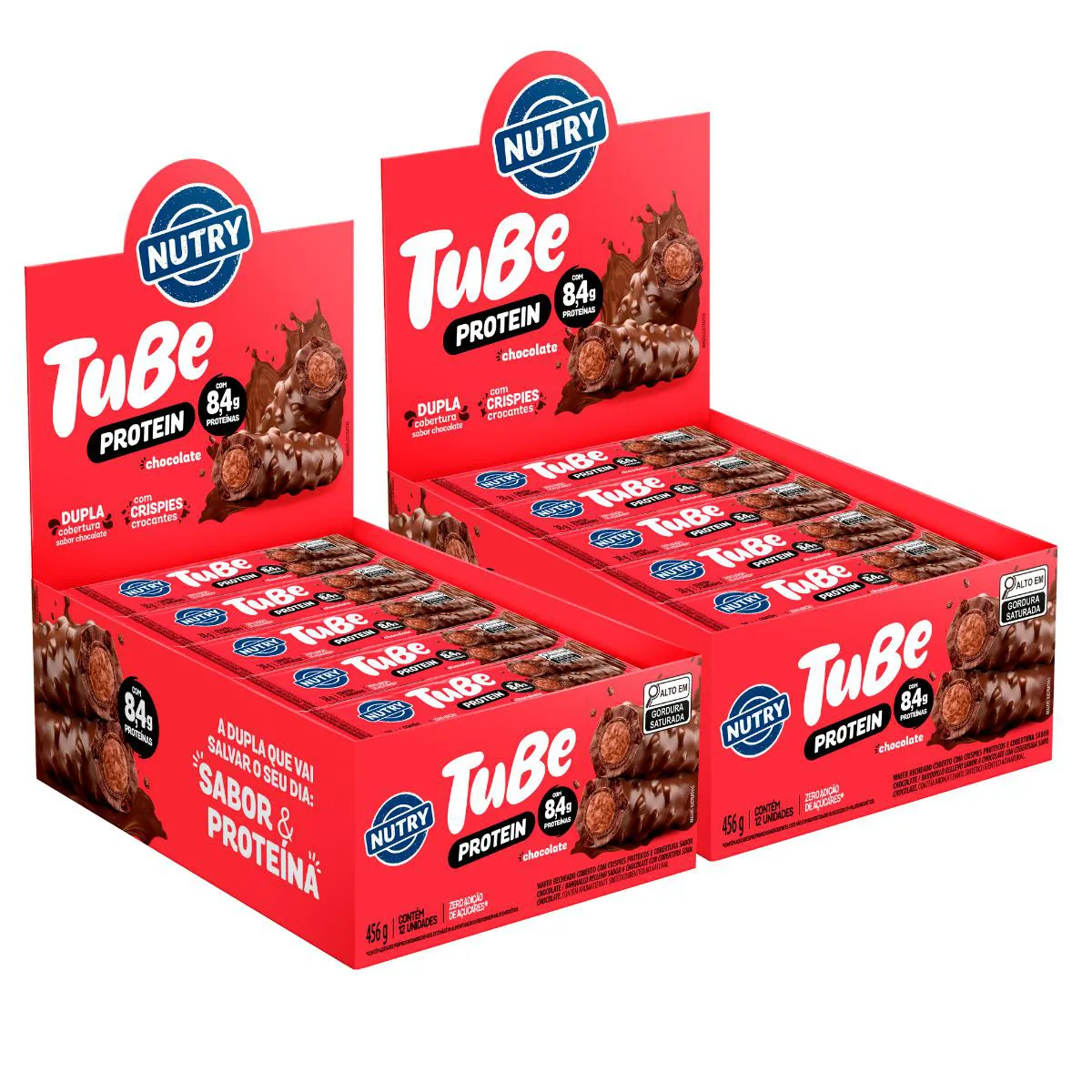 2X Tubo de Proteína Nutry Tube Protein Chocolate 12 Unidades 38G