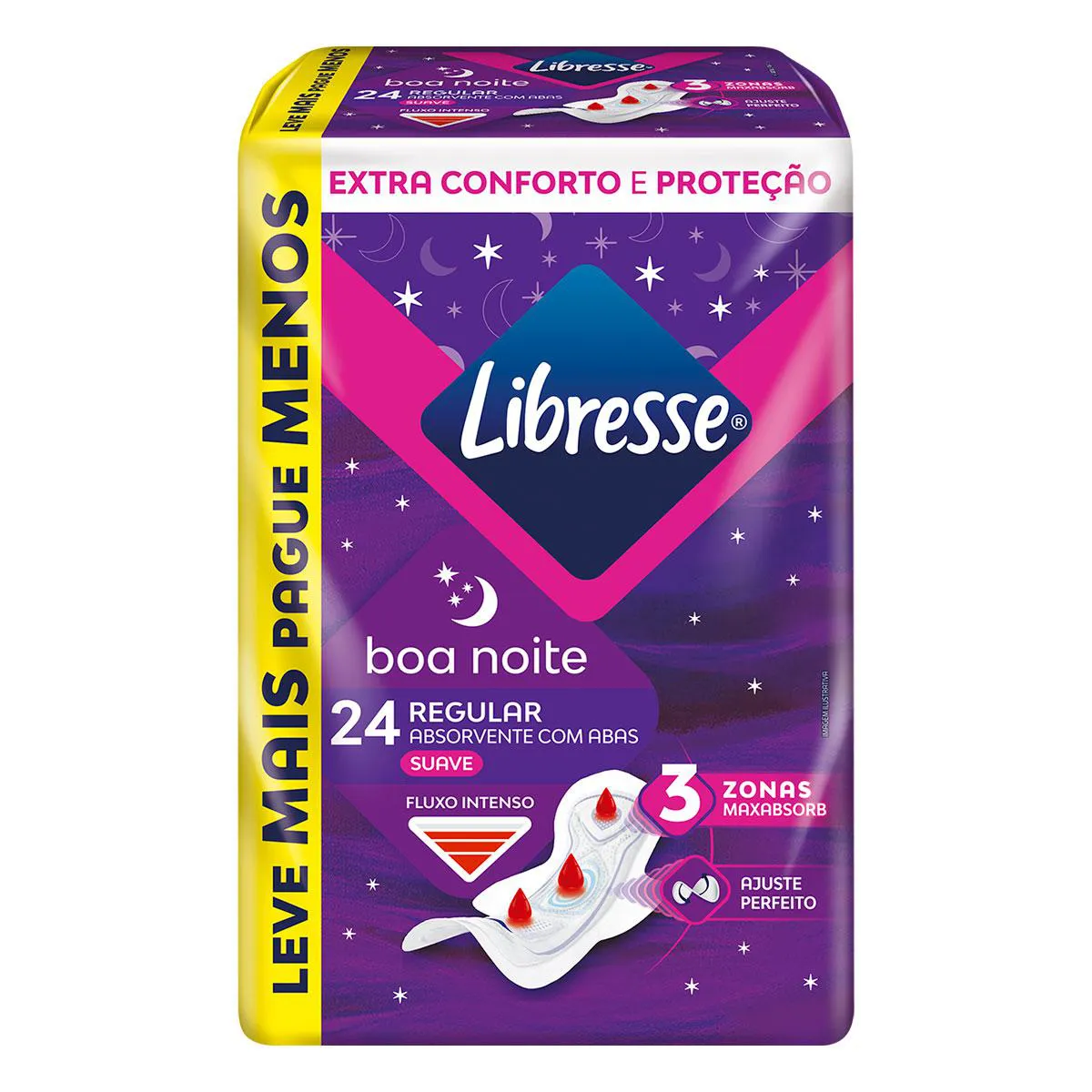 Absorvente Noturno Libresse Regular Com Abas 24 Unidades