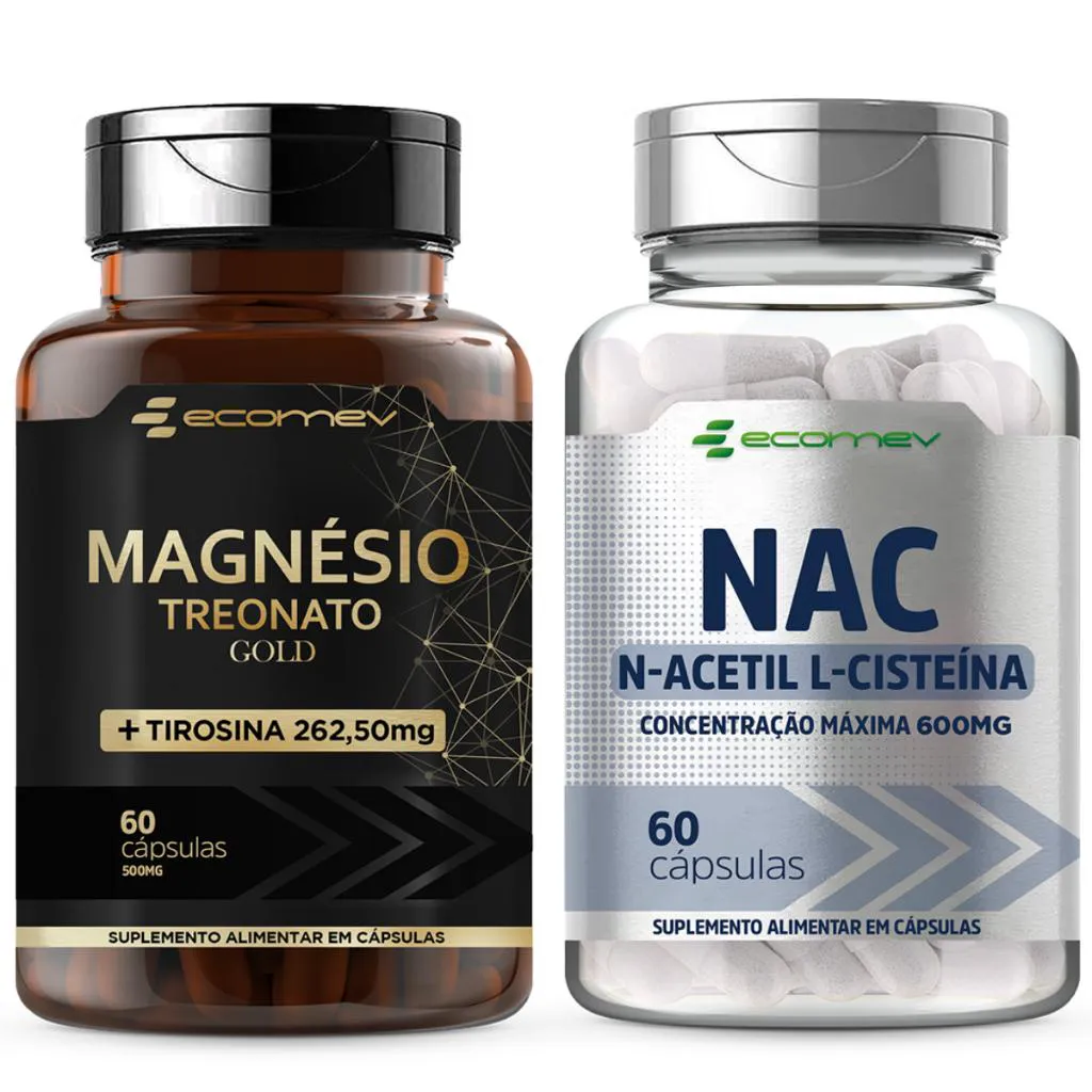 Kit Magnesio Treonato com Tirosina + Nac Acetilcisteina 600Mg 120 Cápsulas - Ecomev