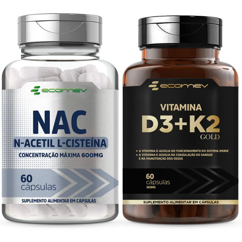 Kit Vitamina D3 2.000Ui com K2 Mk7 149 Mcg + Nac Acetilcisteina 600Mg 120 Capsulas - Ecomev