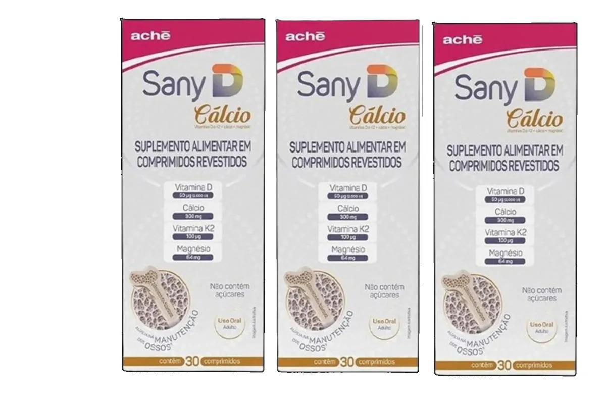 Kit 3 Sany D Cálcio 30 Comprimidos - Ache