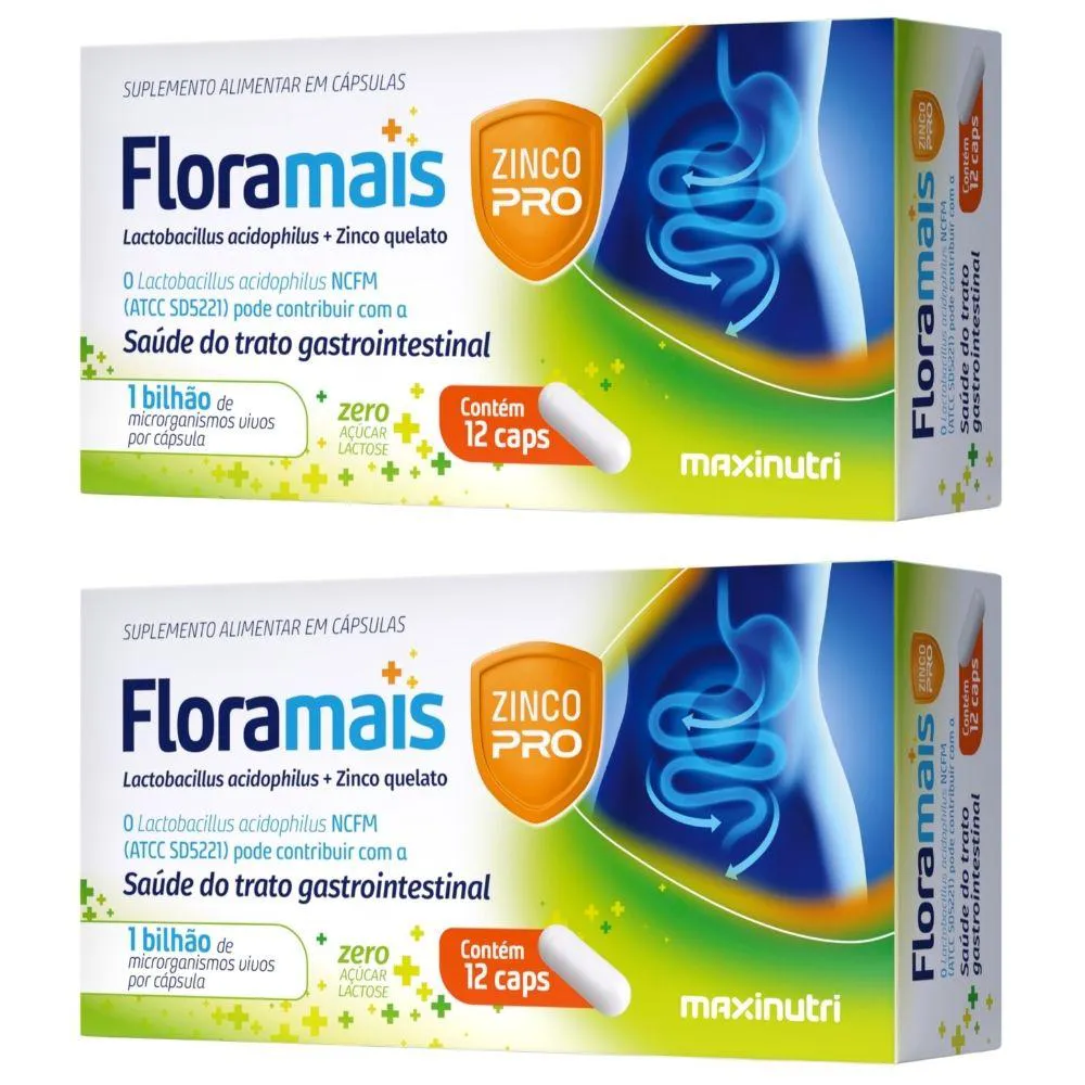 Kit 2X Floramais + Zinco Probiotico Lactobacillus 12 Cápsulas - Maxinutri