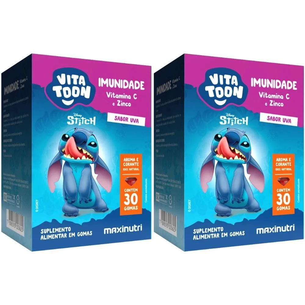Kit 2X Vitamina C com Zinco Kids Vitatton Stitch 30 Gomas - Maxinutri UVA