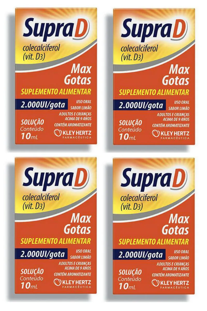 4 Caixa Suplemento Alimentar Supra D 2000Ui de Vitamina D Gotas Sabor Limão 10Ml