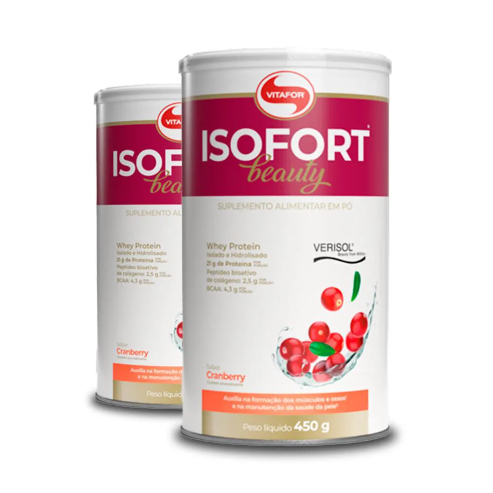Kit 2 Isofort Beauty Isolado Vitafor Cranberry 450G