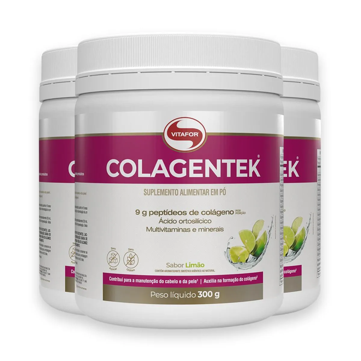 Kit 3 Colagentek Vitafor 300G Limão