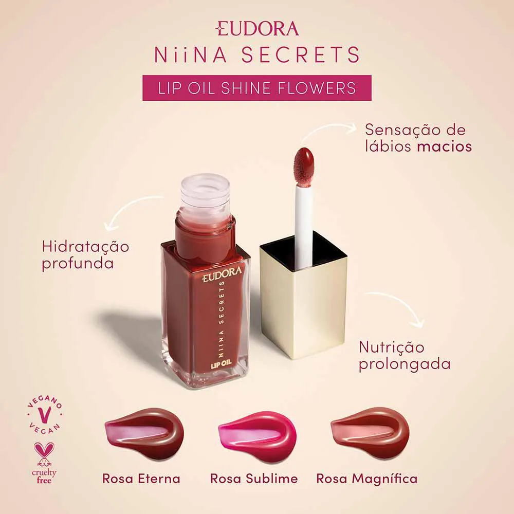 Lip Oil Eudora Niina Secrets Shine Flowers 7Ml Rosa Magnífica