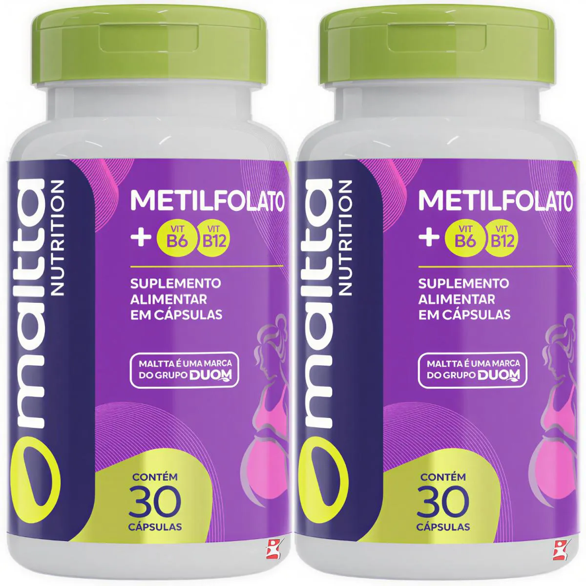 Kit 2 Metilfolato Concentrado + Vitamina B6 + Vitamina B12 Total 60 Cápsulas - Maltta Nutrition