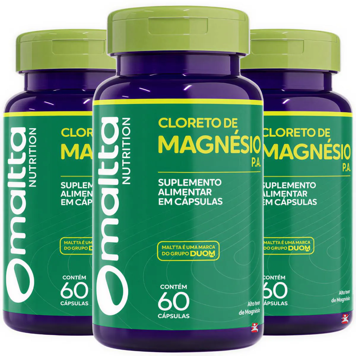 Kit 3 Cloreto de Magnésio P.a Concentrado Total 180 Cápsulas - Maltta Nutrition