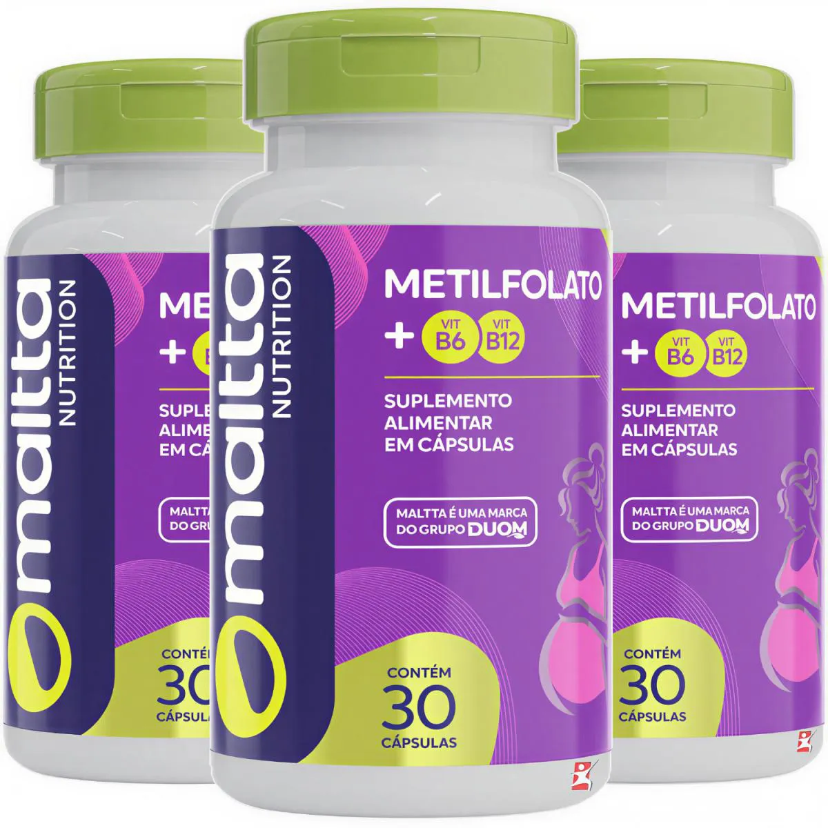 Kit 3 Metilfolato + Vitamina B6 + Vitamina B12 Fórmula Concentrada Total 90 Cápsulas - Maltta Nutrition