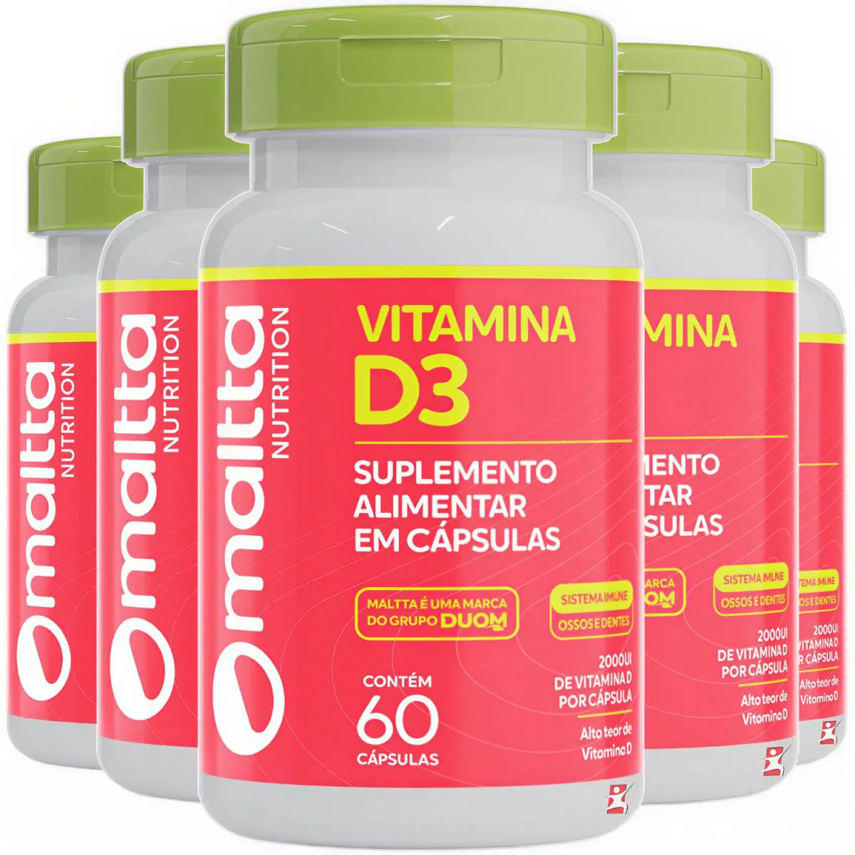 Kit 5 Vitamina D3 Concentrada 2000Ui Colecalciferol Total 300 Cápsulas - Maltta Nutrition