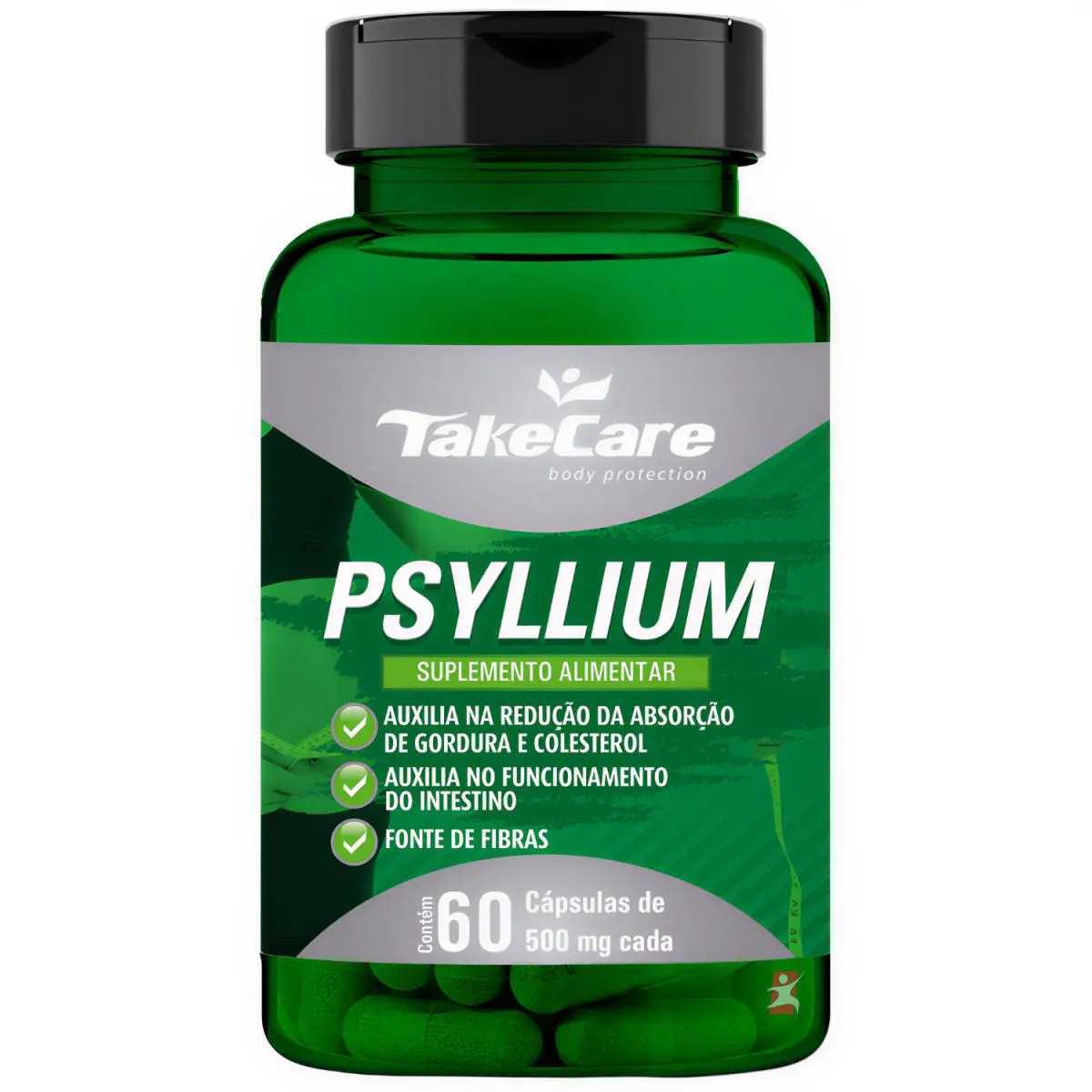 Psyllium Plantago Ovata 500Mg Saúde do Intestino 60 Cápsulas - Take Care